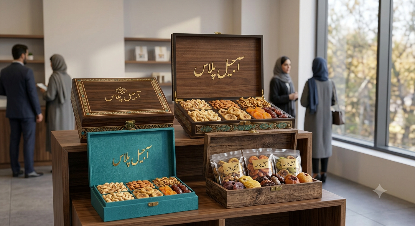 باکس آجیل لوکس و آجیل کادویی مدیریتی با بسته‌بندی چوبی نفیس